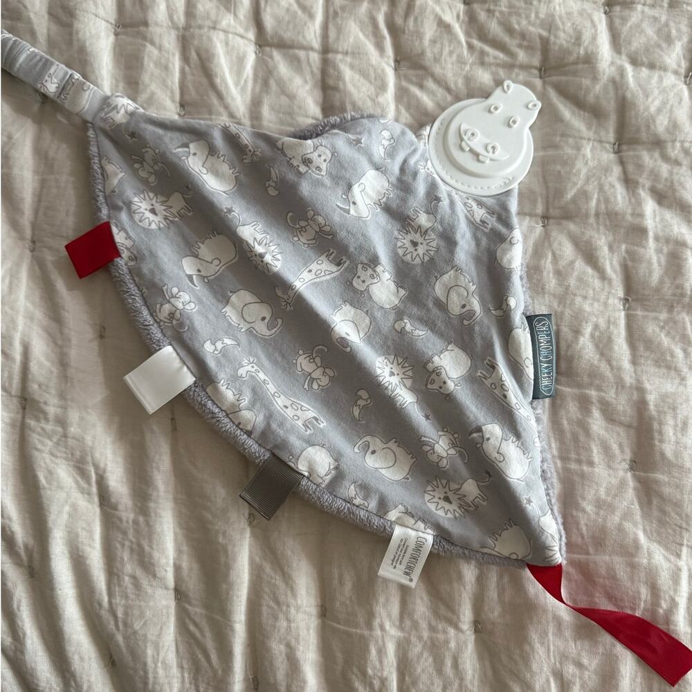 Cheeky Chompers Comfortchew Lovie Lovey Chew Toy Baby Infant Tag Blanket Gray